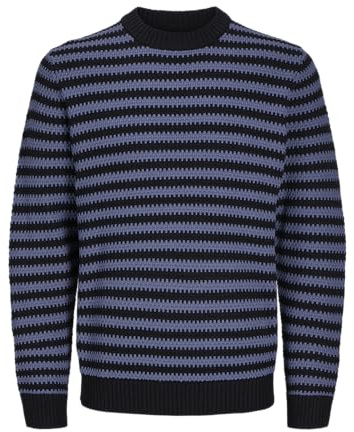 JOREATON Knit Crew Neck BF, Svart/ränder: nattskugga blå, S