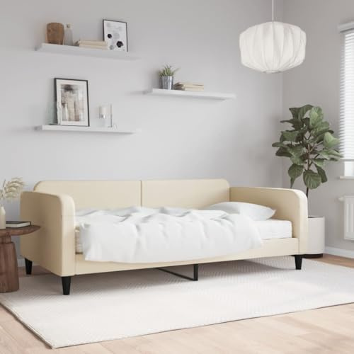 CKioict Palettenbett Modernes Bettgestell Jugendbett Tagesbett mit Matratze Creme 80x200 cm StoffGeeignet für Gästezimmer, B&Bs, Schlafzimmer