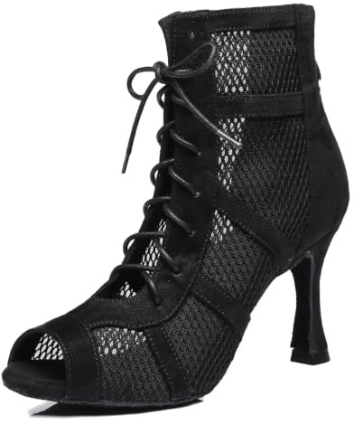MINITOO Dam dansklubb stövlar nät eleganta sommarpartyskor, L446 Svart 9 cm klack, 42 EU
