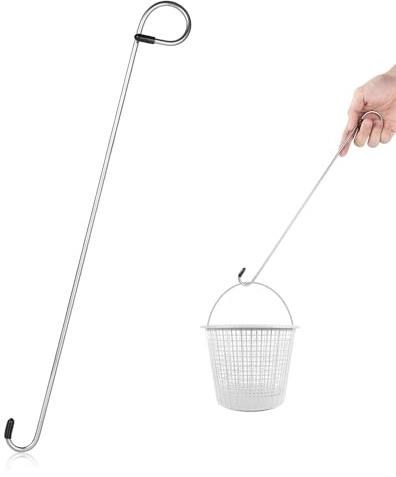 lasuroa Pool Skimmer Basket Hook Tool, 13.78 Inch Long Stainless Steel Skimmer Basket Handle Skimmer Lid Lifting Hook for Debris Cleaning Knee Saver Keep Hands Safe & Clean