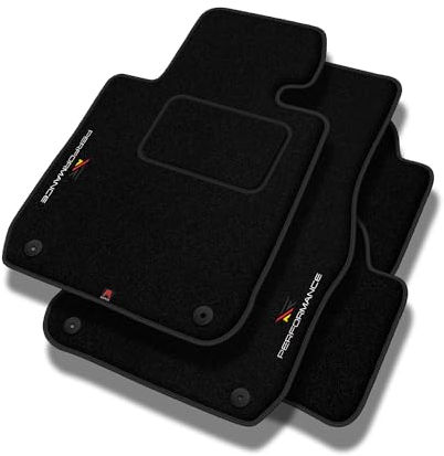 SMK Personalisierte Velours Fußmatten Auto passend für Volvo C30 2006-2012 - Standard, Perforiert, schwarz, rot und gelb -Präzise CNC-Stickerei, Design-Lochpaspel, Auto Fußmatten - Perfekt für Autofah