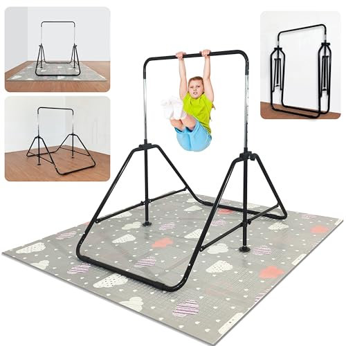 MARFULA Kip Bar Folding Gymnastic Bar with 5 FT Base Length 9 Height Levels Gymnastic Training Bar for Girls and Boys Between 3-9 Years Old At Home and Club Use