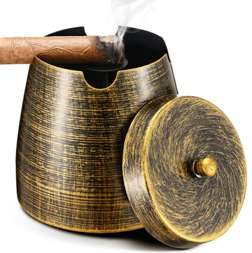 Cigar Ashtray with Lid for Outdoors Outside Patio Home Retro Decor,Large Holder Ashtray Windproof,Cigar Accessories Gifts for Men Dad Husband Boyfriend (X-Large)