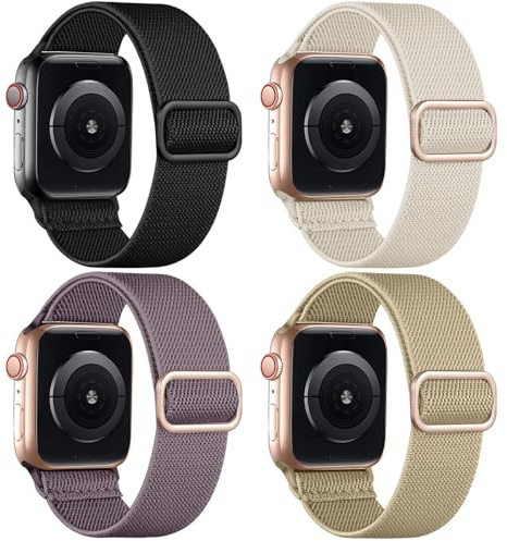 Oielai 4 stycken armband kompatibla med Apple Watch-armband 41 mm, 38 mm, 40 mm, elastiskt flätat nylonband för Apple Watch SE/iWatch Series 9 8 7 6 5 4 3 2 1