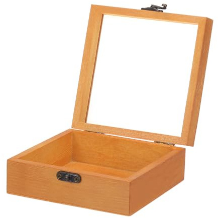 QUARKZMAN Scatola Espositiva Legno Non Finito 4,7x4,7x2 Marrone | Coperchio Cerniera, Piccola Scatola Portagioie Legno Coperchio, per Artigianato Fai da Te Collezionismo Gioielli