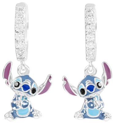 Aretes de aro con dijes de piedra de Lilo y Stitch de plata de ley 925 para niñas de Disney