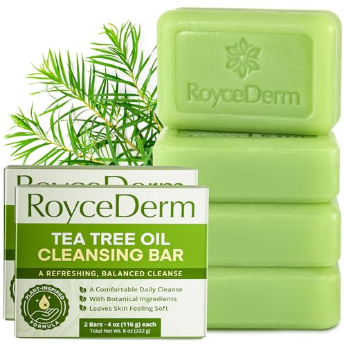RoyceDerm Tea Tree Cleansing Bar Soap – Refreshing Body & Face Cleanser for Oily & Sweat-Prone Skin, Deep Clean Fee - 2 pack