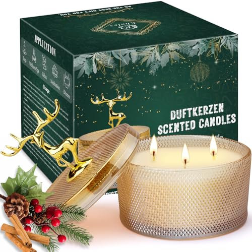 Duftkerzen Geschenke für Frauen, KHOLEZ Candle Duftkerzen Geschenkset, Kerzen im Glas, Große 3 Docht Soja Sandelholz Kerze, Geschenk für Muttertag, Weihnachten, Geburtstag, Valentinstag, Bad, Yoga