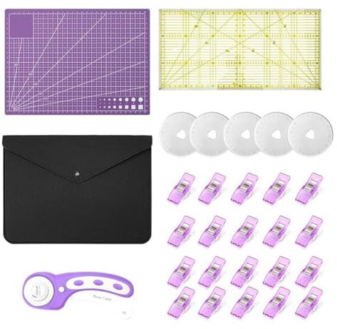 Lahdrhab Rollschneider-Set, 45-mm-Rollschneider-Werkzeugsatz, Lila Rollschneider, NäHmatte, Quiltlineal und NäHklammern