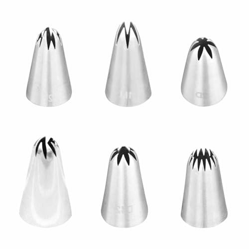 Spritztüllen-Set (2D, 1M, 2F, 6B, D42, 108E), Spritztüllen, große Kuchendekorationswerkzeuge für Kuchen, Cupcakes, 6 Stück