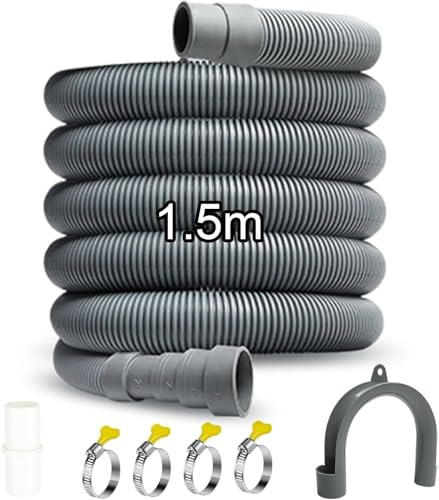 Storystore Washing Machine Drain Hose 1.5m, Universal Drain Hose Extension Kit with Connector Clip Clamp, Washing Machine Waste Pipe Extension for Washing Machine Dishwasher