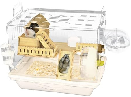 Durchsichtiger Hamsterkäfig – Transparentes Acryl, atmungsaktives Belüftungsdesign | Geräumiger Rennmaus-Lebensraum für kleine Haustiere, leicht zugängliches Beobachtungsheim, Multi-Hamsterhaus für