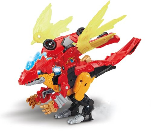 VTech - Switch & Go Dinos Combo Dragorex, Le Méga Dragon 2 en 1 - T-Rex Jouet Voiture de Course Transformable en Dragon Figurine Animé, Sons et Lumières - Cadeau Enfant Dès 4 Ans - Contenu en Français