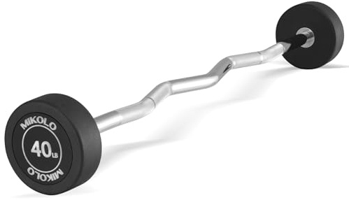 Mikolo Fixed Barbell, Pre-Loaded Weight EZ Curl Bar, PVC Barbell Weight Set for Strength Training and Weightlifting (40LB)