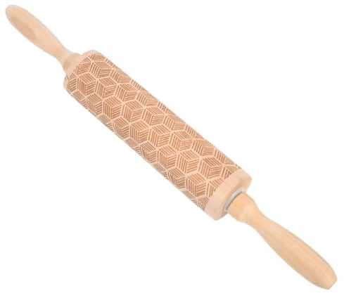 VALICLUD Rouleau à Pâtisserie en Bois Imprimé 5x35 Cm, Bâton à Rouler pour Pâte Motif Gravé, Rouleau à Farine Solide, Cuisine Et Pâtisserie,