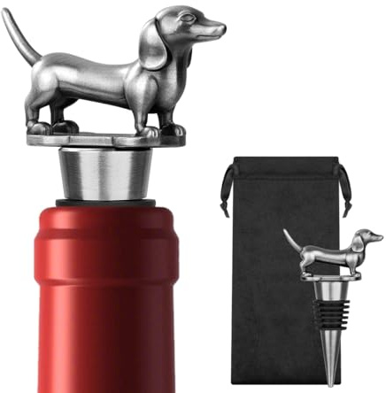 MR.BARWARE Dachshund Wine Bottle Stopper, Cute Wiener Dog Gifts for Women, Men, Silver Wine Saver for Champagne & Sparkling Wine, Perfect Birthday, Father Day, Christmas Present
