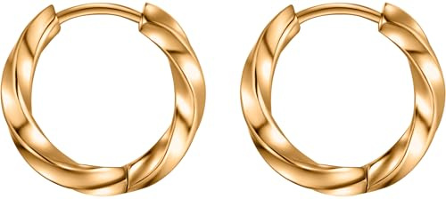 day.berlin kleine Creolen Elo 18k vergoldet | Damen Ohrringe gedreht 17mm Durchmesser 2,5mm stark, 316L Edelstahl nickelfrei und wasserfest