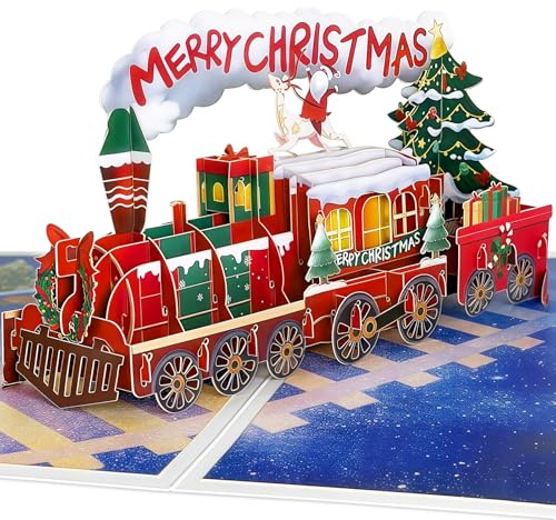 Hierein Weihnachtskarten, 2026 3D Weihnachtszug Pop Up Karte Weihnachten | Weihnachtskarte Merry Christmas Geschenk für Frau Mama Jungen Mädchen Familie Freunde, Weihnachtsgeschenke