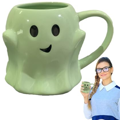 Fyrdyn Halloween Coffee Mug | 440ml Halloween Ghost Mug | Reusable Drink Tea Cup for Holiday Kitchen Home Dorm Room College Daily Routine Game Night Book Club Meetings