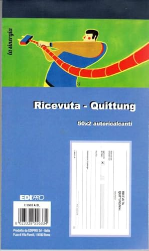 EDIPRO - E5563ABL - Blocco ricevuta generica 50x2 autoric. f.to 22x14,8 BILINGUE (Confezione da 5)