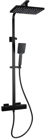 Barrio Extendable Full Shower System Black Thermostatic Mixer with Adjustable Riser Rail Overhead & Hand Shower