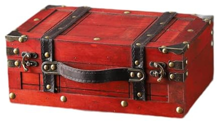 Ronyme Valigia vintage con maniglia, baule decorativo, portaoggetti per foto, bauli, valigia in legno per viaggi, casa, compleanno, Rosso
