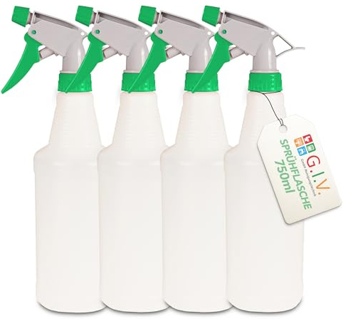 G.I.V. Sprühflaschen Set 4x Grün - Leere Sprühflasche zum Befüllen für Reinigungsmittel, Desinfektionsmittel, Friseursprühflasche, Pflanzen, Bügeln - Feine Zerstäubung & chemikalienbeständig (750ml)
