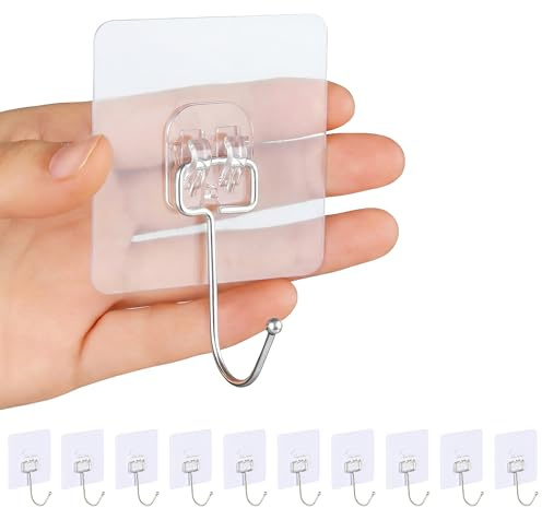 HATINGTOY Klebehaken Extra Stark Selbstklebende Haken Transparent 10 Stück | Ohne Bohren, bis 20 kg, 180° drehbar, Wasserdicht & Rostfrei, rückstandsfrei entfernbar, für Bad, Büro, Küche Deko & Outdoor