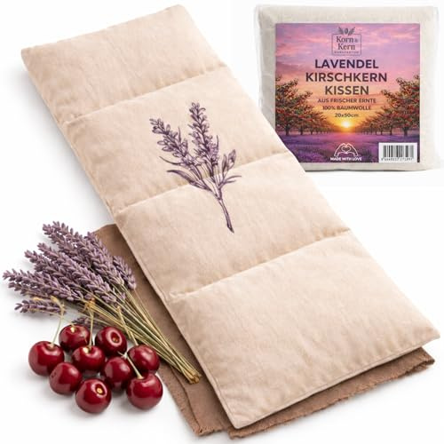 Cherry Seed Pillow with Lavender, Large, Microwave, Prevent Neck Tension, Shoulder and Back - Natural Cherry Seed - Dried Lavender - 20 x 50 cm