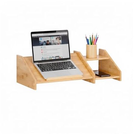 Relaxdays laptopstativ i bambu med 2 hyllor, 17,5 x 61 x 26,5 cm, kontor och hemmabruk, naturlig