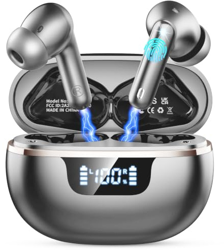 Auriculares Inalambricos Bluetooth, 45 Horas Cascos Inalambricos Bluetooth 5.4 HiFi Estéreo, 2026 Auriculares inalámbricos con ENC Cancelacion Ruido, Pantalla LED/Carga Rápida Tipo-C/IP7 Impermeable