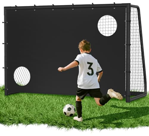 Mantigositeen Fotbollsmål i metall, 300 x 200 cm, fotbollsmål med stålram med stoppning, jordkrok för strand, park, träningsplats, bakgård, trädgård