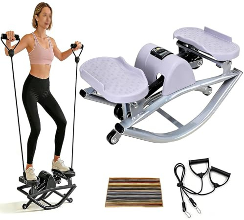 Stepper fitness a dondolo laterale, stepper da roccia con movimento laterale e fasce di resistenza Stepper per allenamenti a casa Dispone di monitor digitale per il tempo dei passi Purple