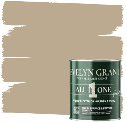 Evelyn Grant All-IN-ONE Paint & Primer - Multi-Surface Paint For Interior Walls, Outdoor Garden & Exterior Walls, Wood Furniture | High Durability Multi-Feature - Beige Stone - 0.5L - Matt