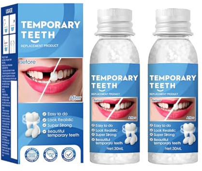 2 Bottiglie Kit di Riempimento Temporaneo Dente, 30g cemento per denti, Denti Finti Modellabili, Dente Finto Provvisorio per Resina, per Riempimento del Dente Rotto Mancante