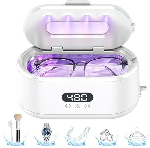 Ultrasonic Retainer Cleaner 48kHz, Portable Dental Ultrasonic Cleaner with Timer & Degassing, Deep Cleaning Machine for Retainers, Dentures, Aligners, Mouth Guards & Jewellery, 400ml