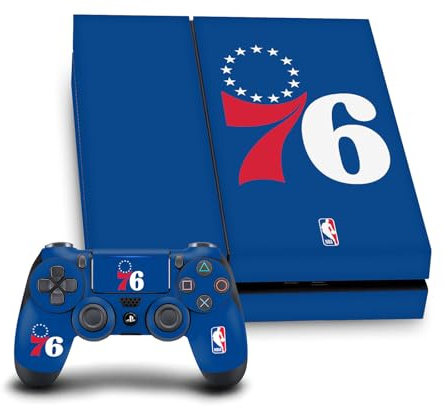 Head Case Designs Officially Licensed NBA Blue Philadelphia 76ers Logo Vinyl Sticker Gaming Skin Decal Cover Compatible With Sony PlayStation 4 PS4 Console and DualShock 4 Controller Bundle