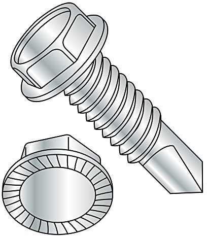 Small Parts 141607KWSMS Steel Self-Drilling Screw, Zinc Plated Finish, Serrated Hex Washer Head, Hex Drive, #2 Drill Point, 1/4-20 Thread Size, 1 Length (Pack of 50)