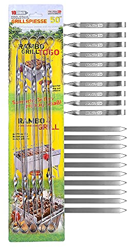 OLYMP 10 Schaschlikspiesse 1,5 mm. Edelstahl 50cm. Schampura Grillspiesse Fleischspiesse auch für Mangal