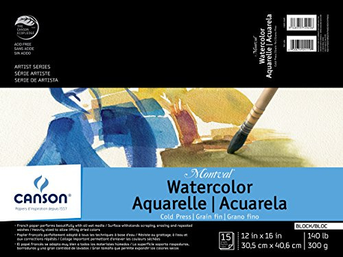 Canson Montval Watercolor Block, Cold Press Acid Free French Paper, 140 Pound, 12 x 16 Inch, 15 Sheets, 0, 12X16