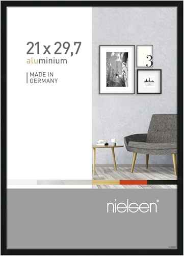 nielsen Aluminium Bilderrahmen Pixel, 21 x 29,7 cm (A4), Schwarz | Aluminium Dokumentenrahmen im Hoch- & Querformat zum Aufhängen Schwarz matt Echtglas