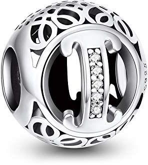 NINGAN Charm-Anhänger, 925 Sterlingsilber, Motiv: Buchstabe des Alphabets, für Armbänder, kompatibel mit europäischen Armbändern