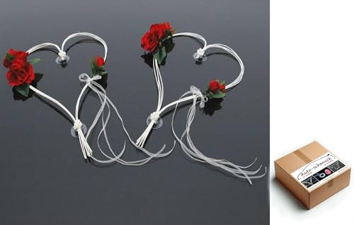 ROMANTISCHE Herzen Autoschmuck Auto Schmuck Braut Paar Rose Deko Dekoration Hochzeit Car Auto Wedding Deko (Rot 2)