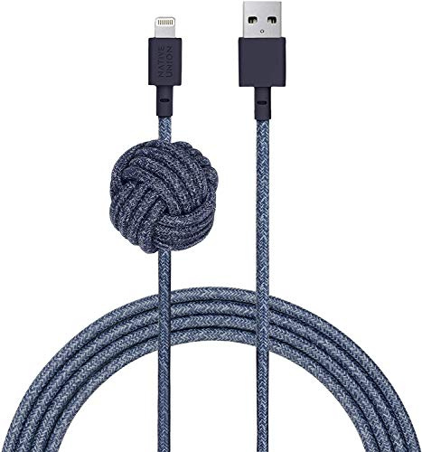 Native Union NIGHT Cavo da USB-A a Lightning - Cavo di Ricarica Ultra Robusto da 3 Metri da USB a Lightning con Nodo Zavorrato [Certificato MFi] compatible con iPhone/iPad (Indaco)