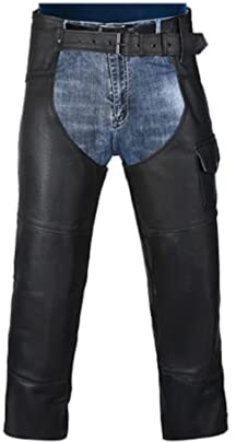 HWK Motorcykel läder chaps byxor cyklist cowboy ridning racing svart äkta läder chap (midja 81 cm)