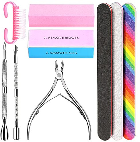 HNYYZL Nail File, 3PCS Double Sided Emery Boards for Nails,Buffer Block Sponge Polished,Nail Brush,Cuticle Nipper and Pusher