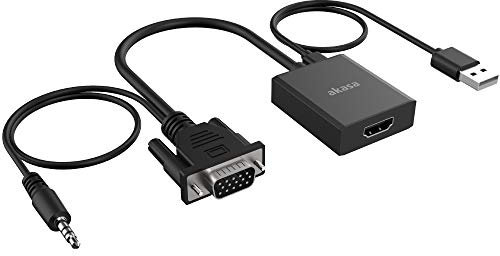 Akasa VGA to HDMI with Audio Cable | Screen-Mirroring | Screen Extending | Micro B USB Power Cable | 3.5mm Audio | 1080p@60Hz | AK-CBHD23-20BK