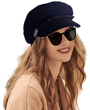AWOCAN Damen Newsboy Cap Wollmischung Navy Bakerboy Cabbie Cap Fashion Damen Mädchen Baskenmütze, Schwarz , Einheitsgröße