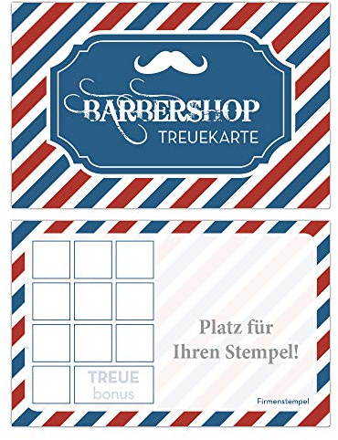 Premium Neutrale Bonuskarten 100 Stk. mit 10 Stempelfeldern Barbershop. Treuekarten passend für Friseur Frisör Barber Shop Bartschneider Männer