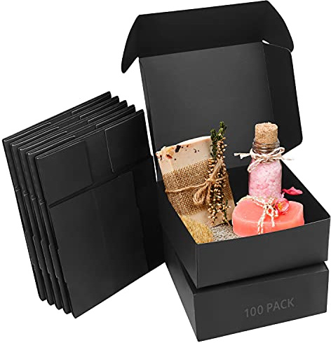 Kurtzy Schwarze Karton Geschenkbox mit Deckel (100er Pack) - 12 x 12 x 5 cm Geschenk Karton Box - Pappschachteln mit Deckel Einfach Zusammenzubauen - Partys, Geburtstage, Hochzeiten & Feiertage
